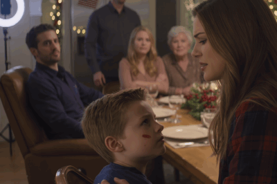 My sister suddenly raised her hand, a sound echoed throughout the room, my son at the Christmas party said I was “overreacting”. Everyone just sat there, but then my husband stood up, looked her straight in the eye and said “Go!” She… never came back.